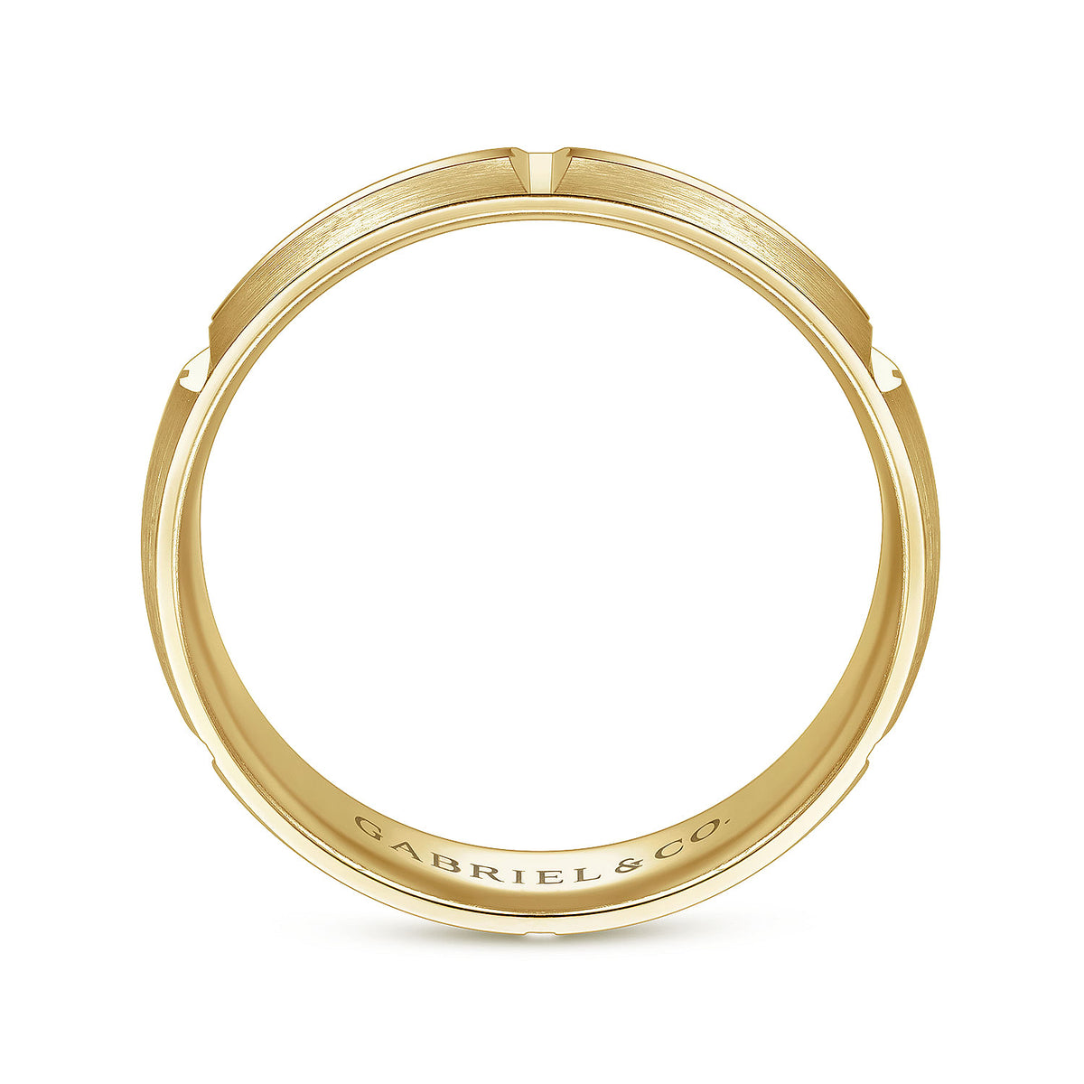 14K Yellow Gold 6mm - Carved Station Men&#39;s Wedding Band in Satin Finish