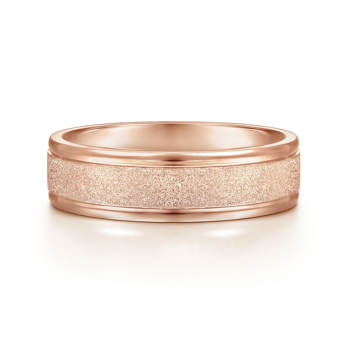 14K Rose Gold 6mm - Men&#39;s Wedding Band in Sand Blast Finish