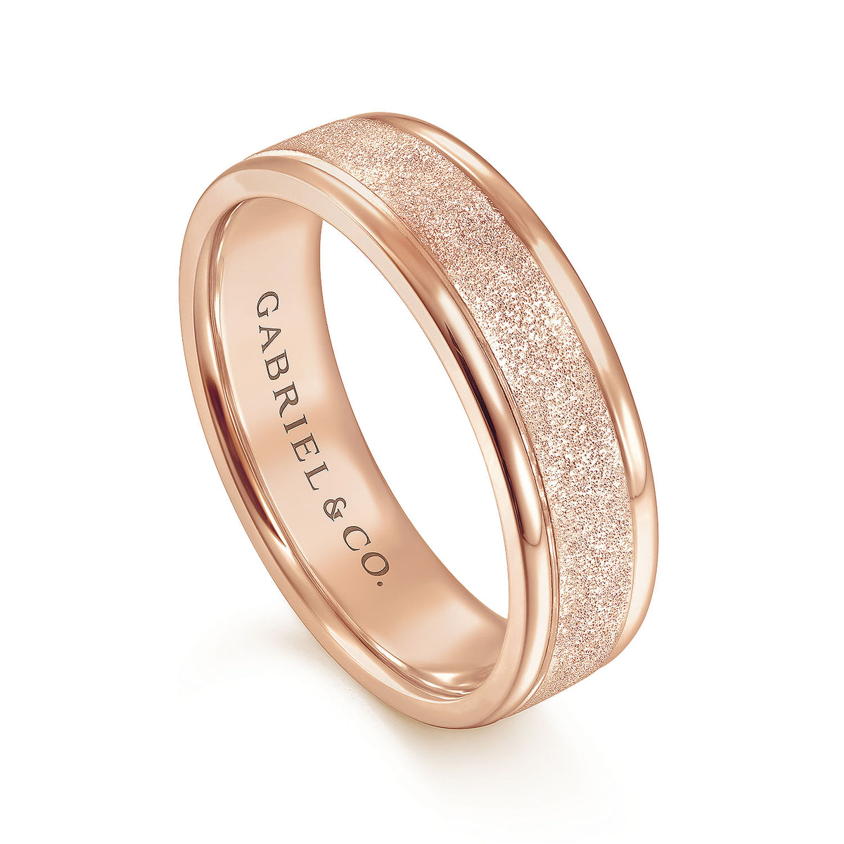 14K Rose Gold 6mm - Men&#39;s Wedding Band in Sand Blast Finish