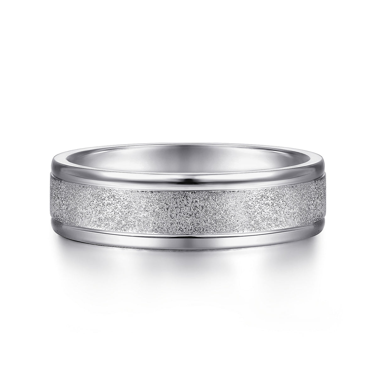 14K White Gold 6mm - Men&#39;s Wedding Band in Sand Blast Finish