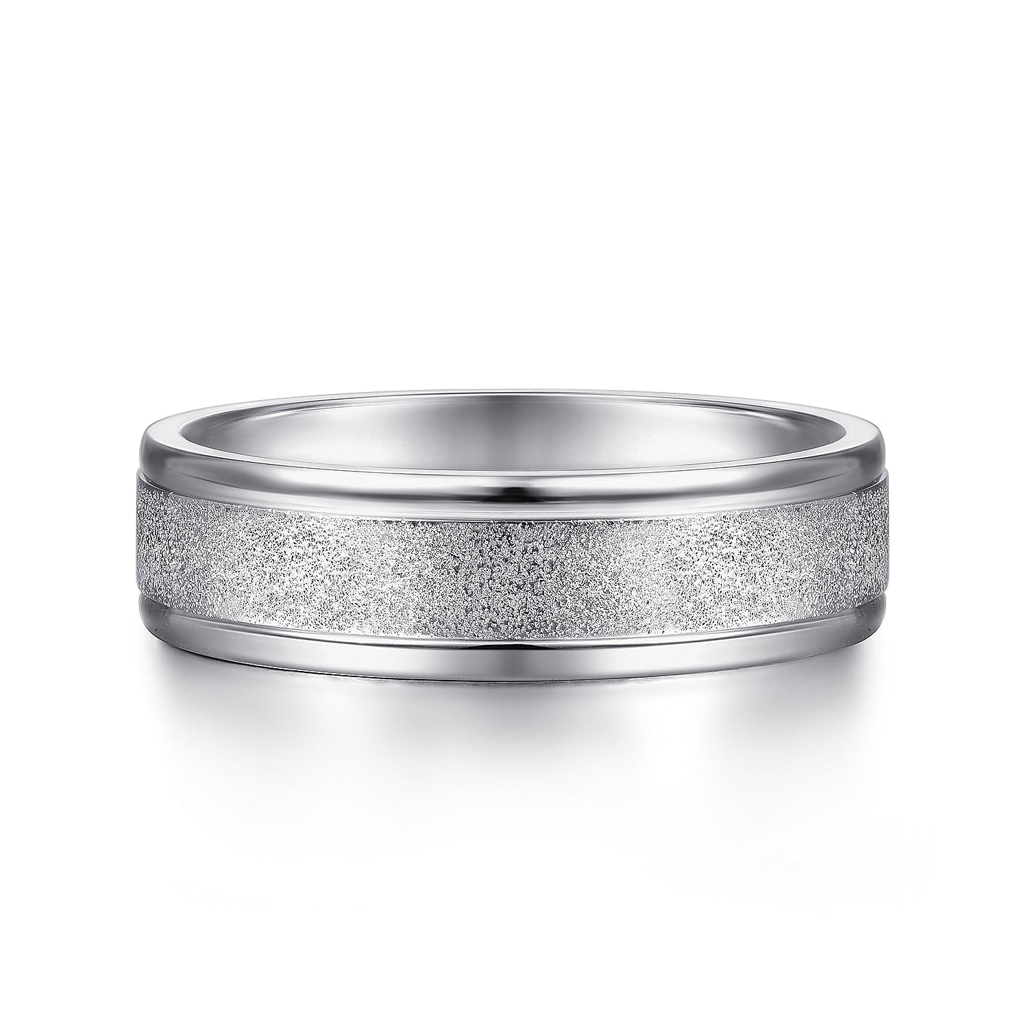 14K White Gold 6mm - Men's Wedding Band in Sand Blast Finish