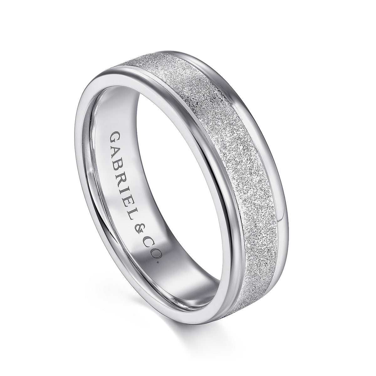 14K White Gold 6mm - Men&#39;s Wedding Band in Sand Blast Finish