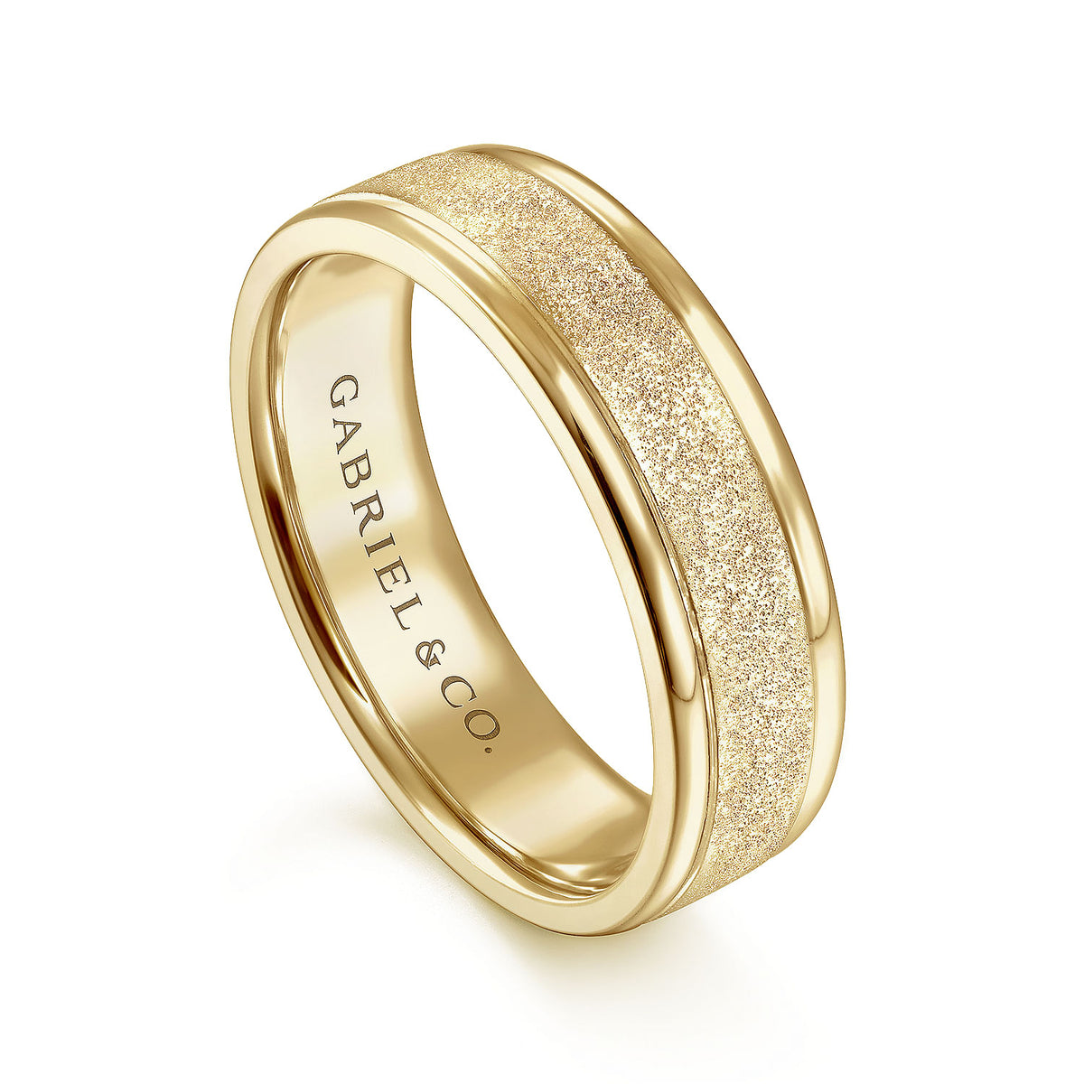 14K Yellow Gold 6mm - Men&#39;s Wedding Band in Sand Blast Finish