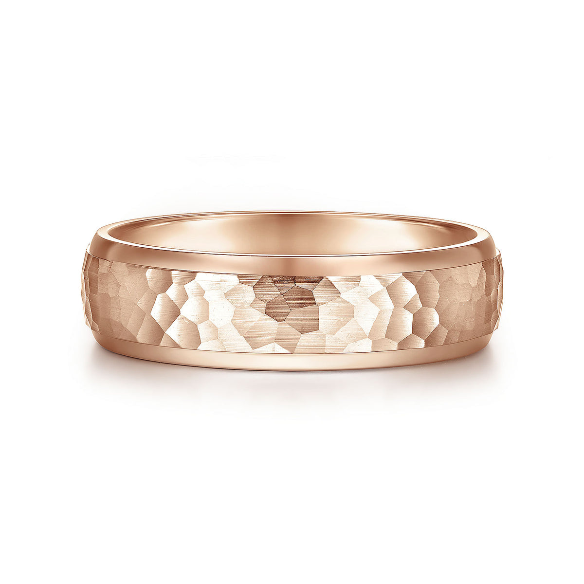 14K Rose Gold 6mm - Hammered Finish Men&#39;s Wedding Band