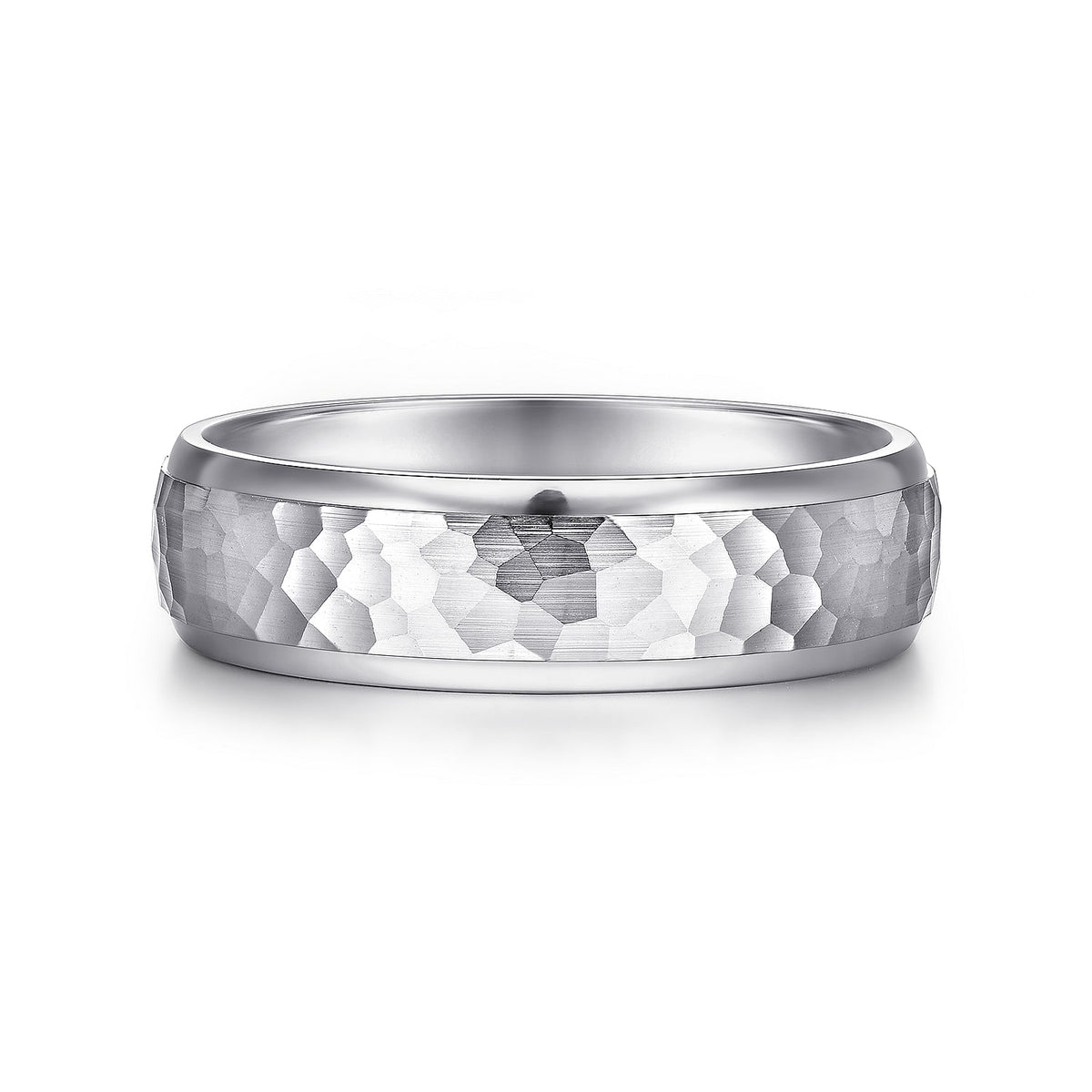 14K White Gold 6mm - Hammered Finish Men&#39;s Wedding Band