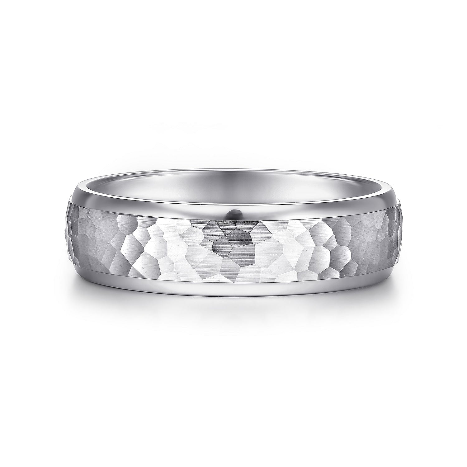 14K White Gold 6mm - Hammered Finish Men's Wedding Band