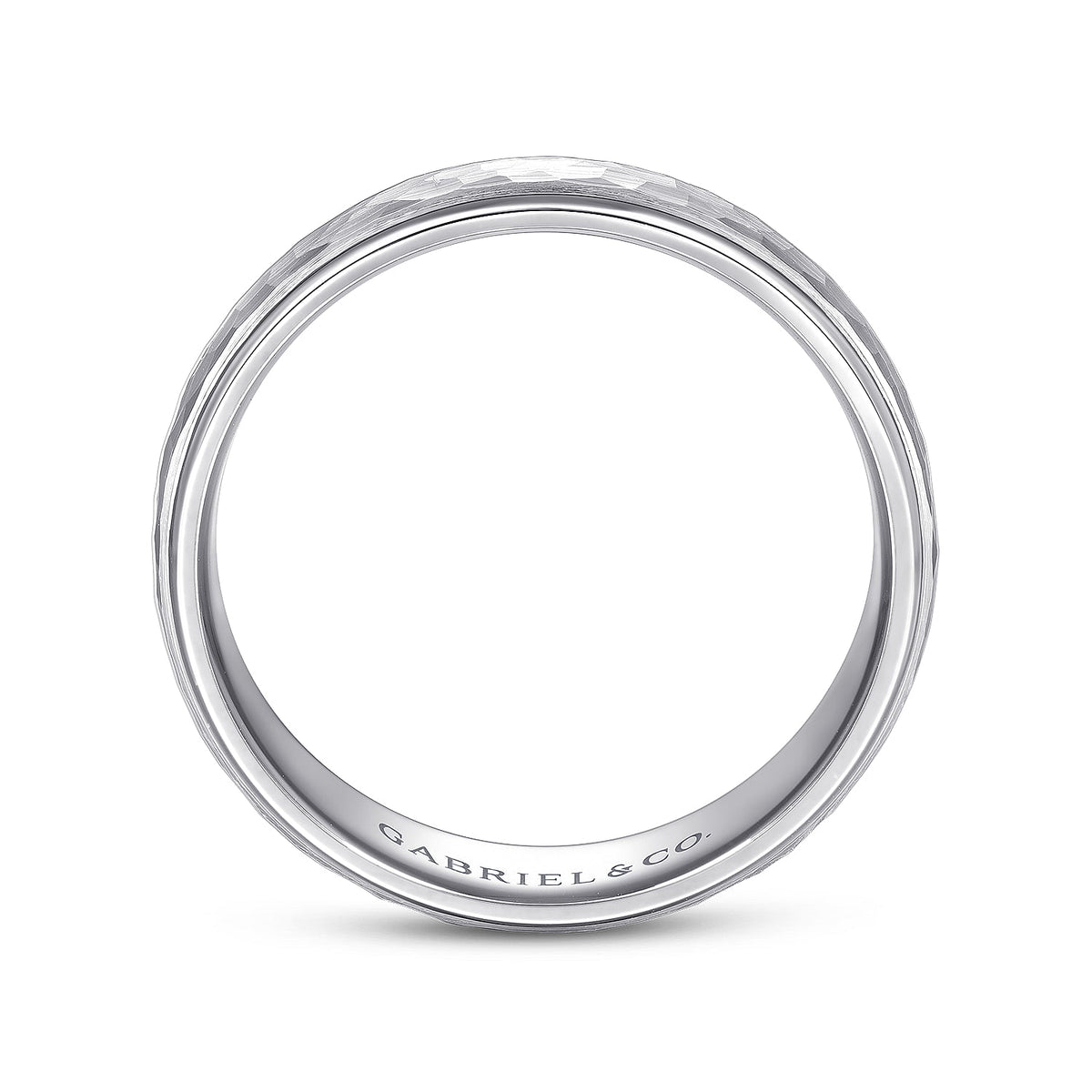 14K White Gold 6mm - Hammered Finish Men&#39;s Wedding Band