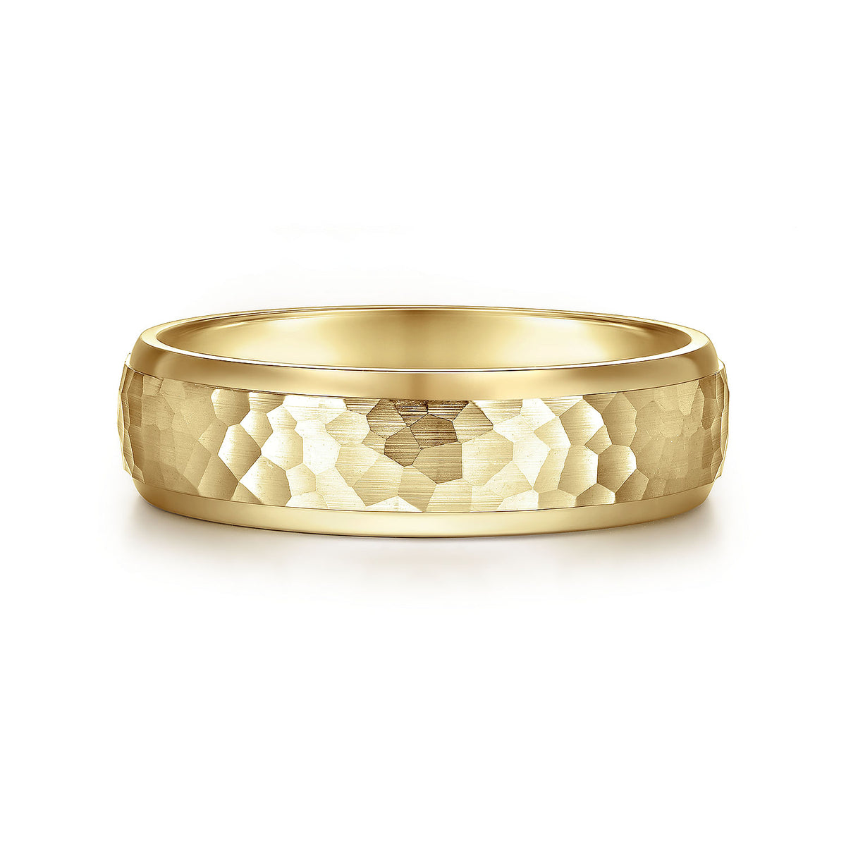 14K Yellow Gold 6mm - Hammered Finish Men&#39;s Wedding Band