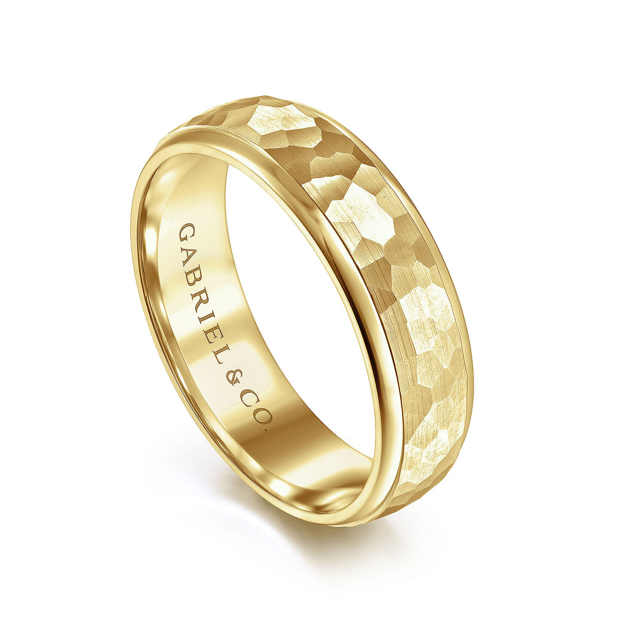 14K Yellow Gold 6mm - Hammered Finish Men&#39;s Wedding Band