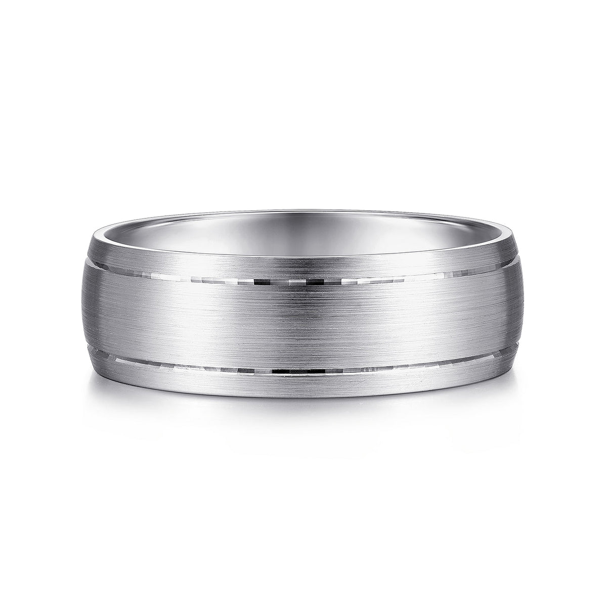 14K White Gold 7mm - Men&#39;s Wedding Band in Satin Finish