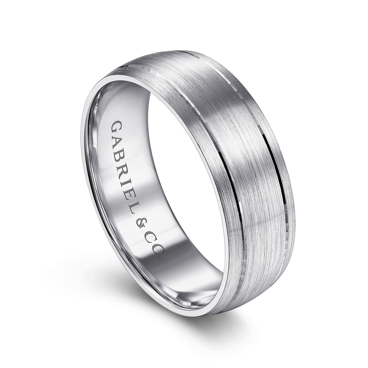 14K White Gold 7mm - Men&#39;s Wedding Band in Satin Finish