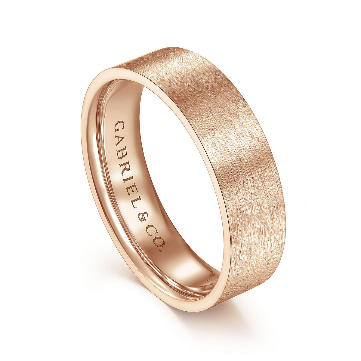 14K Rose Gold 6mm - Men&#39;s Wedding Band in Horizontal Brush Finish