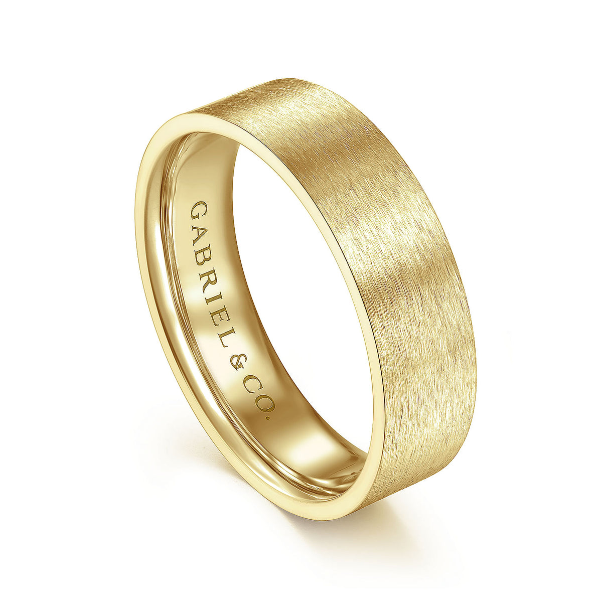 14K Yellow Gold 6mm - Men&#39;s Wedding Band in Horizontal Brush Finish