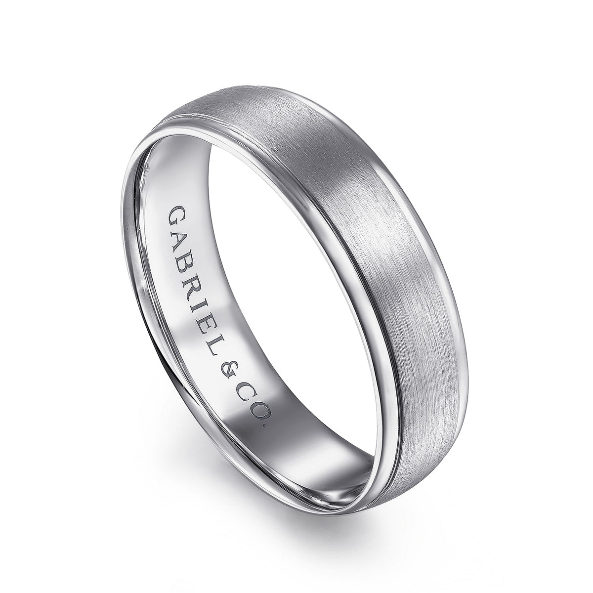 14K White Gold 6mm - Men&#39;s Wedding Band in Satin Finish
