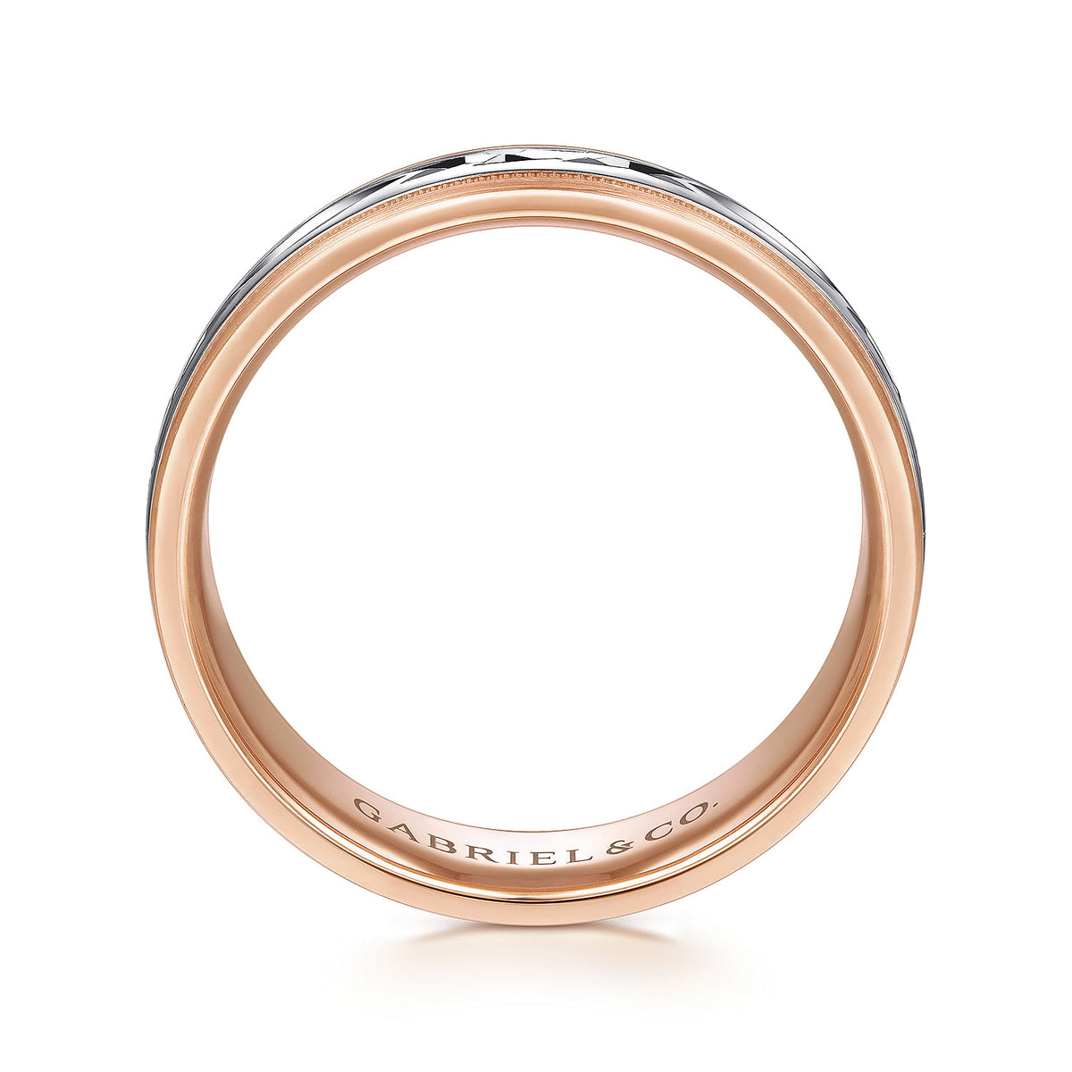 14K White-Rose 6mm - Engraved Men&#39;s Wedding Band in Satin Finish