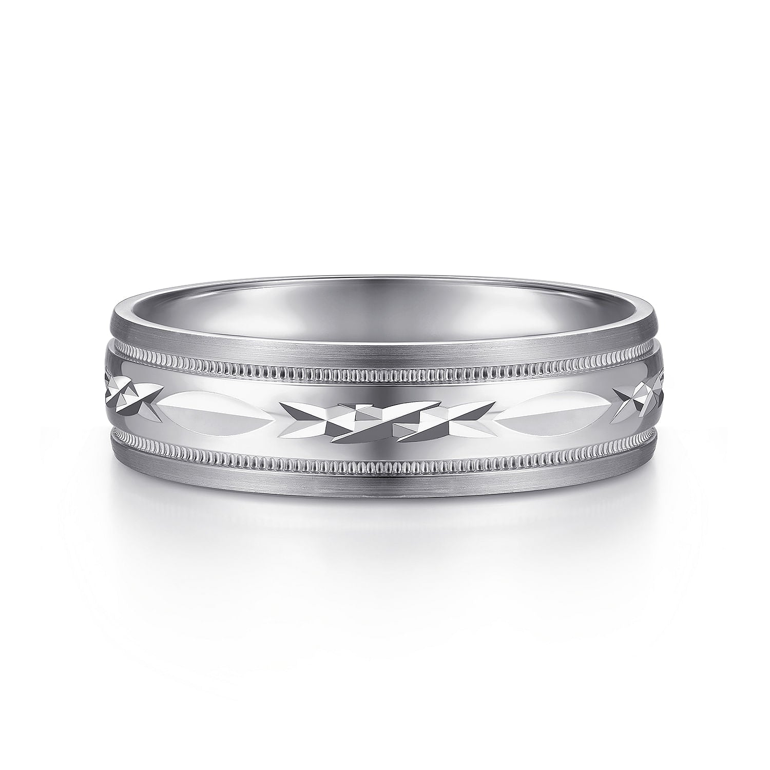 14K White 6mm - Engraved Men's Wedding Band in Satin Finish