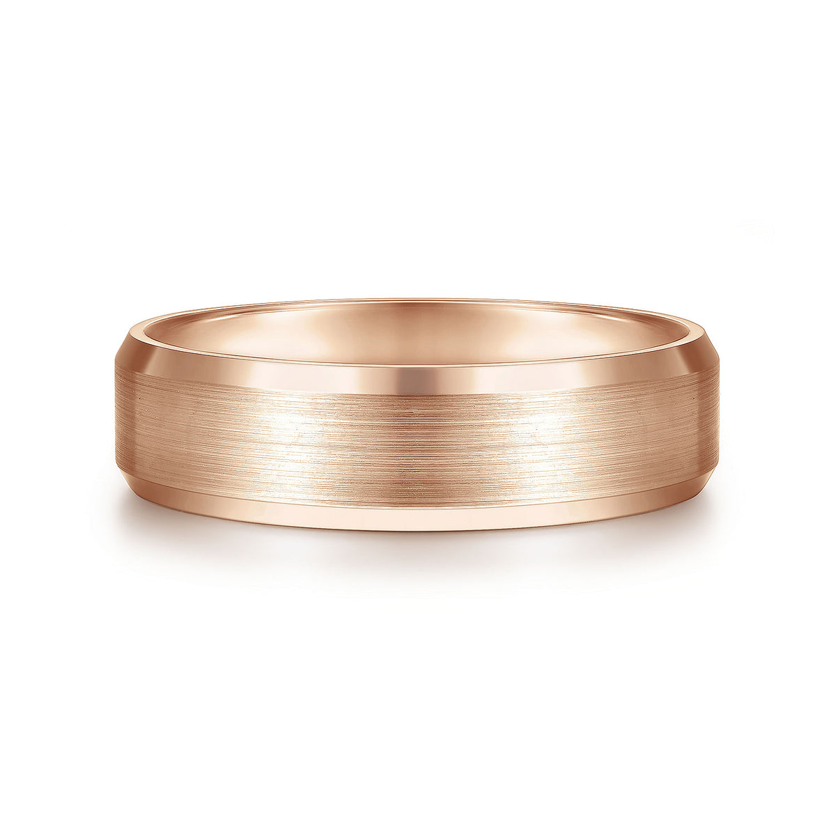 14K Rose Gold 6mm - Satin Finish Men&#39;s Wedding Band with Beveled Edge