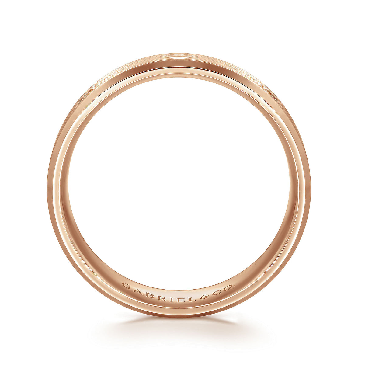 14K Rose Gold 6mm - Satin Finish Men&#39;s Wedding Band with Beveled Edge
