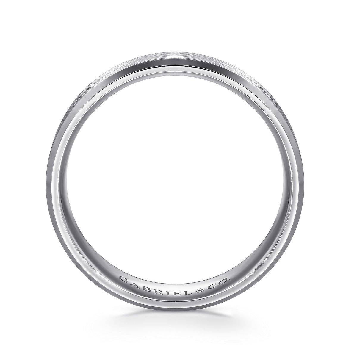 14K White Gold 6mm - Satin Finish Men&#39;s Wedding Band with Beveled Edge