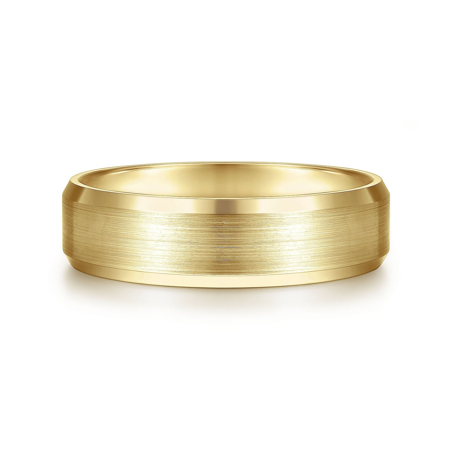 14K Yellow Gold 6mm - Satin Finish Men's Wedding Band with Beveled Edge