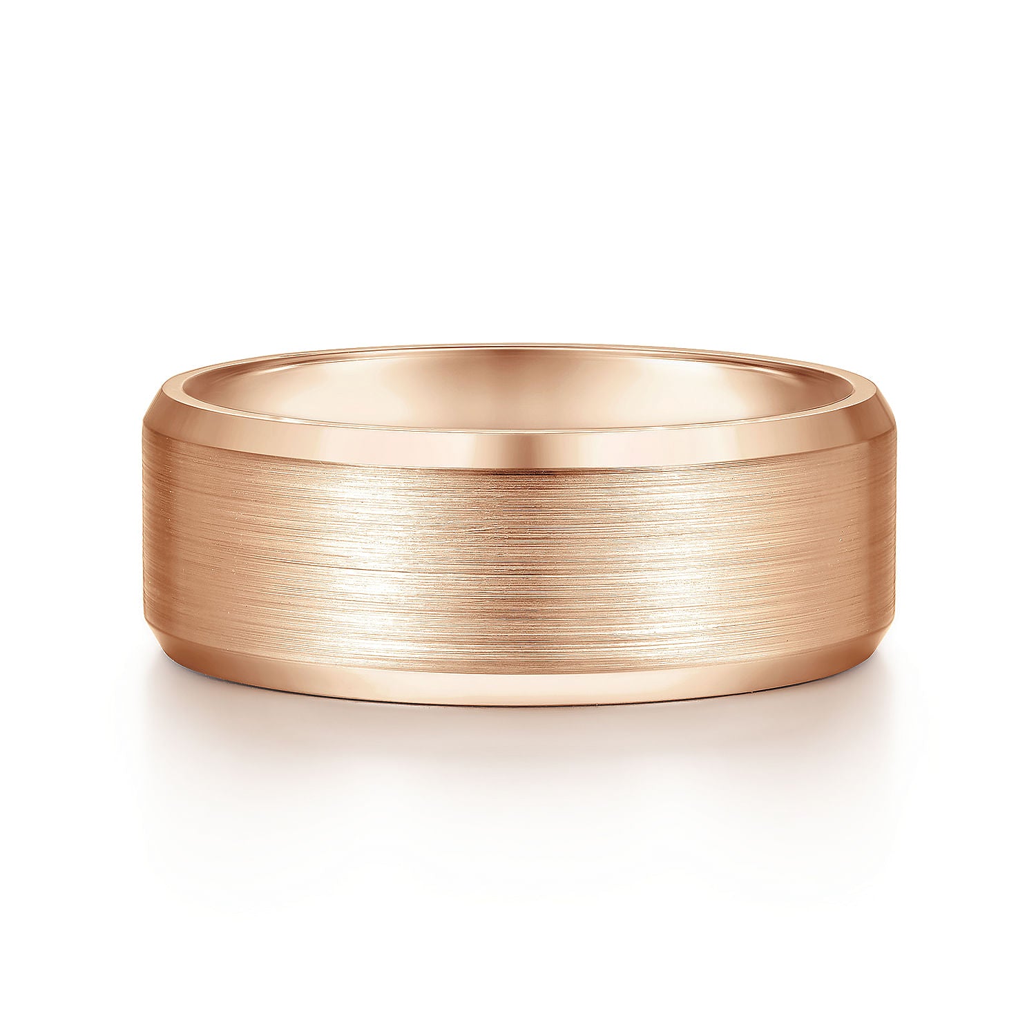 14K Rose Gold 8mm - Satin Finish Men's Wedding Band with Beveled Edge