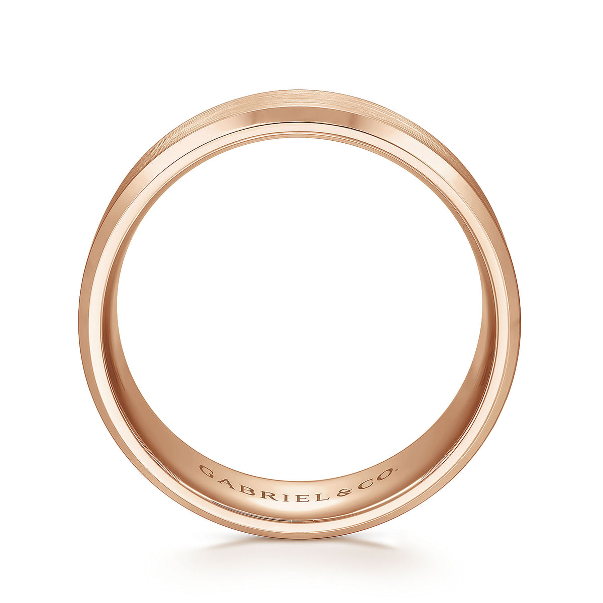 14K Rose Gold 8mm - Satin Finish Men&#39;s Wedding Band with Beveled Edge
