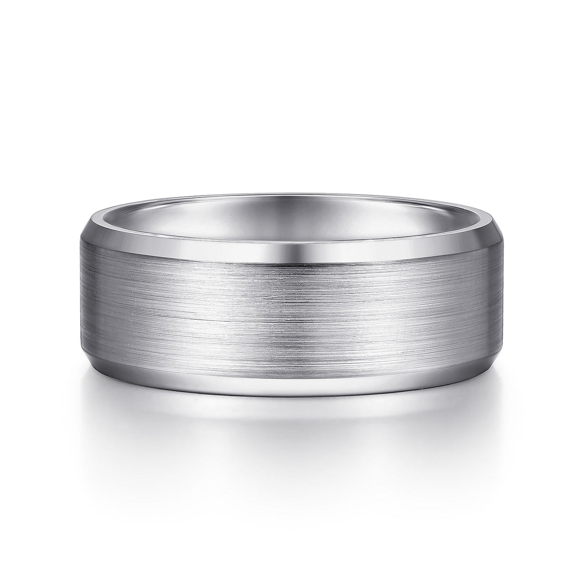 14K White Gold 8mm - Satin Finish Men&#39;s Wedding Band with Beveled Edge