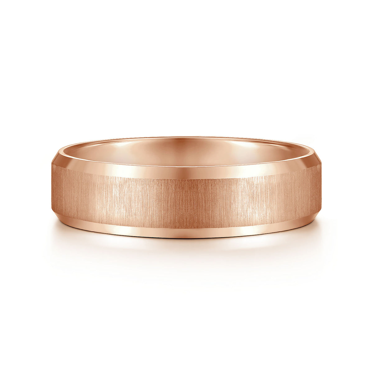 14K Rose Gold 6mm - Beveled Edge Satin Finish Men&#39;s Wedding Band