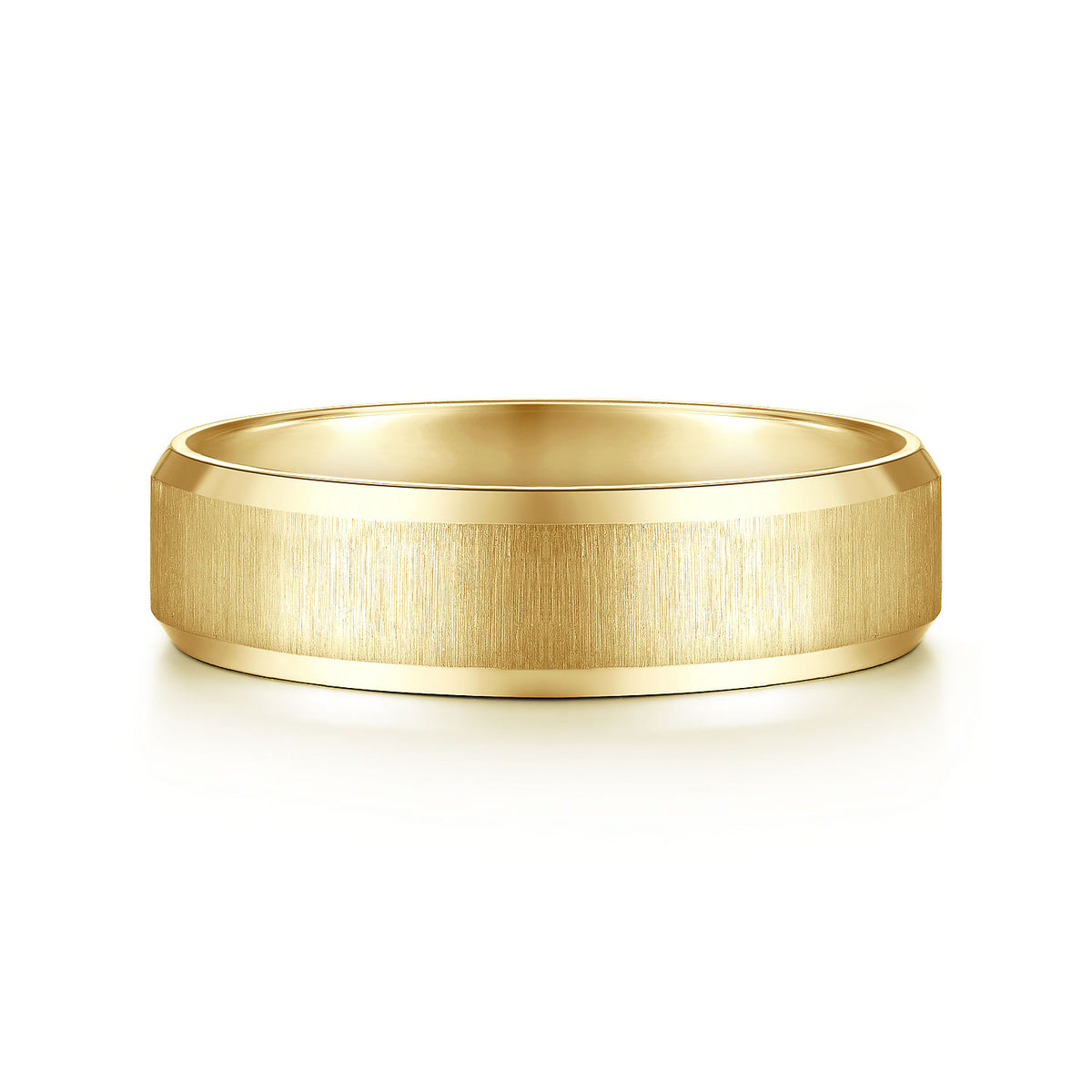 14K Yellow Gold 6mm - Beveled Edge Satin Finish Men&#39;s Wedding Band