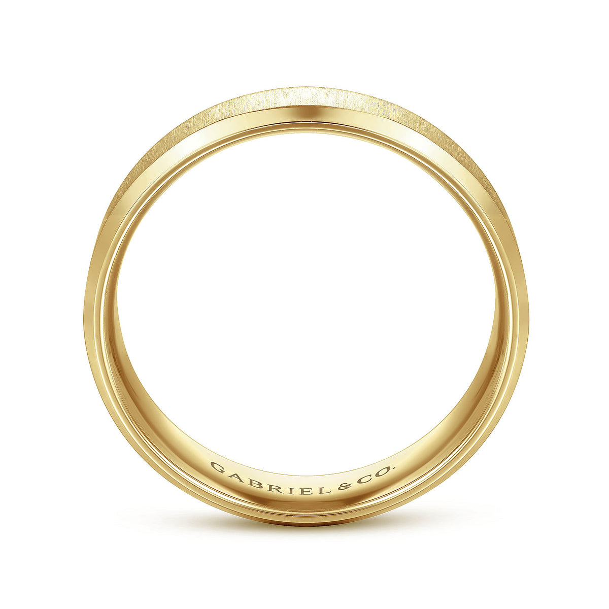 14K Yellow Gold 6mm - Beveled Edge Satin Finish Men&#39;s Wedding Band