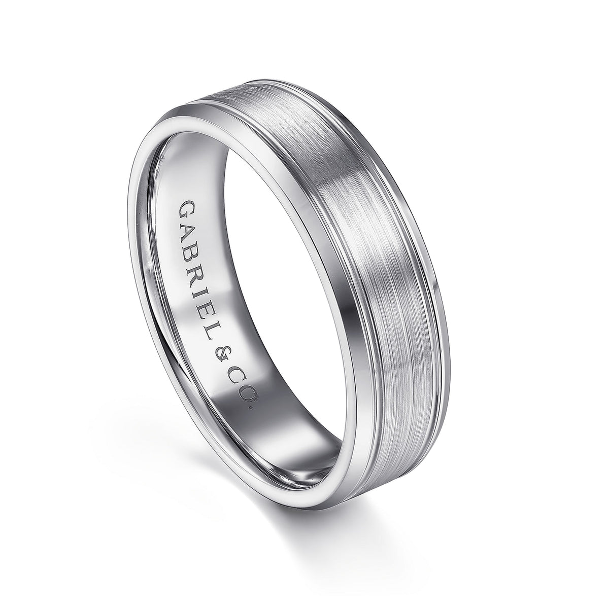 14K White Gold 6mm - Men&#39;s Wedding Band in Satin Finish