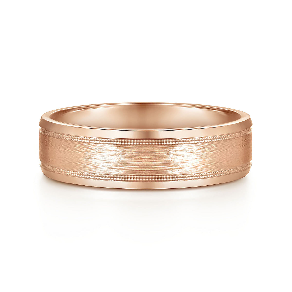 14K Rose Gold 6mm - Satin Polish Center and Milgrain Edge Men&#39;s Wedding Band