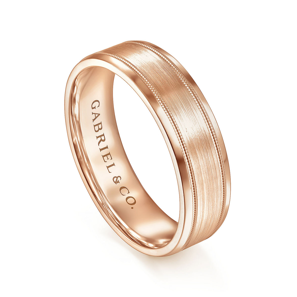 14K Rose Gold 6mm - Satin Polish Center and Milgrain Edge Men&#39;s Wedding Band