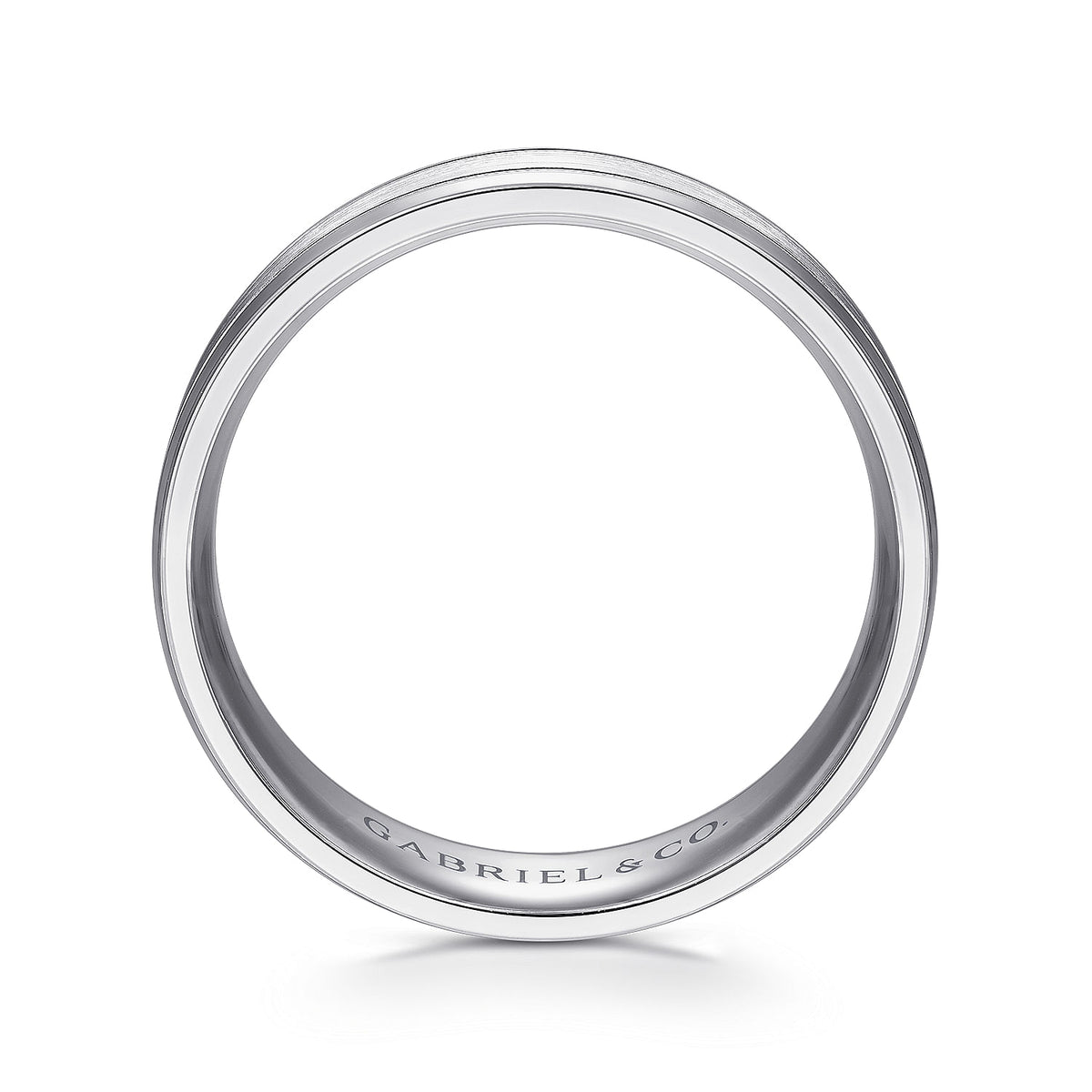 14K White Gold 6mm - Satin Polish Center and Milgrain Edge Men&#39;s Wedding Band