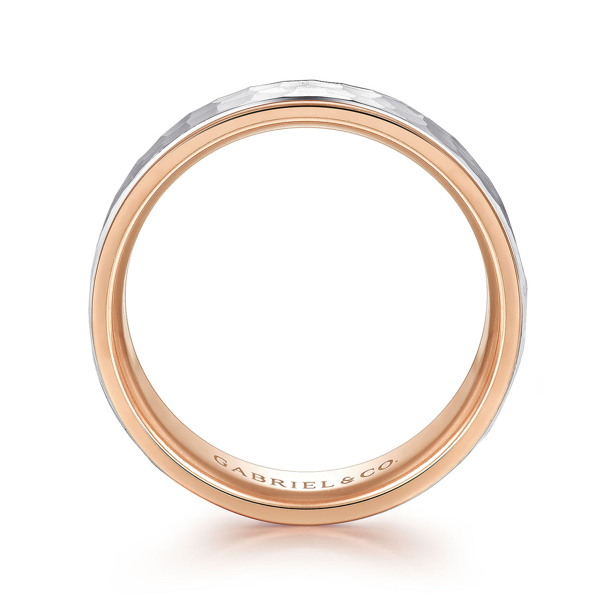 14K White-Rose Gold 8mm - Hammered Men&#39;s Wedding Band
