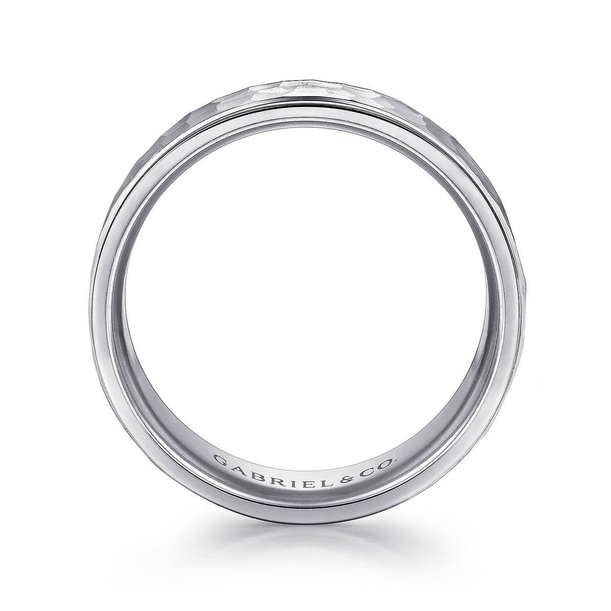 14K White Gold 8mm - Hammered Men&#39;s Wedding Band