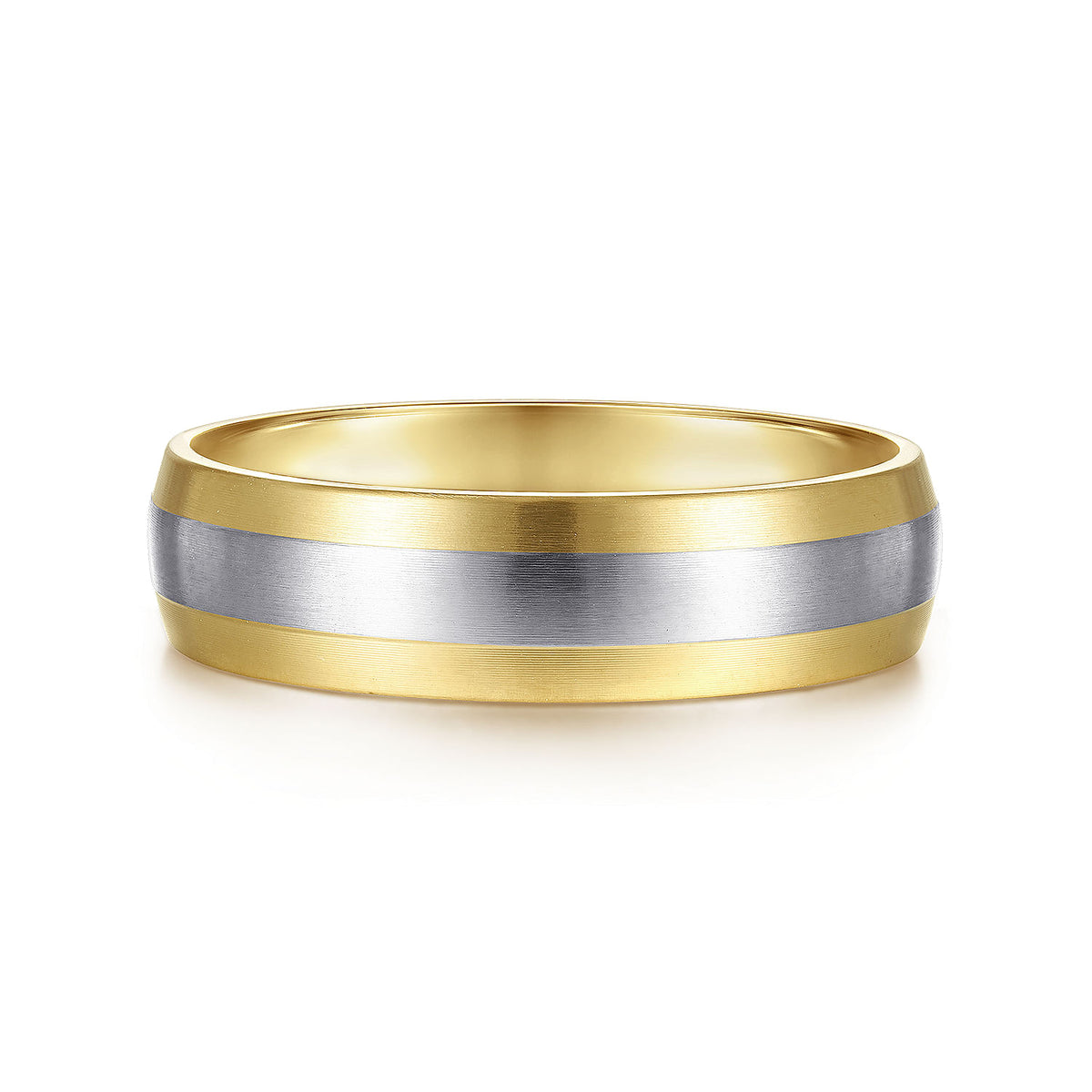14K White-Yellow Gold 6mm - Two Tone Men&#39;s Wedding Band in Satin Finish