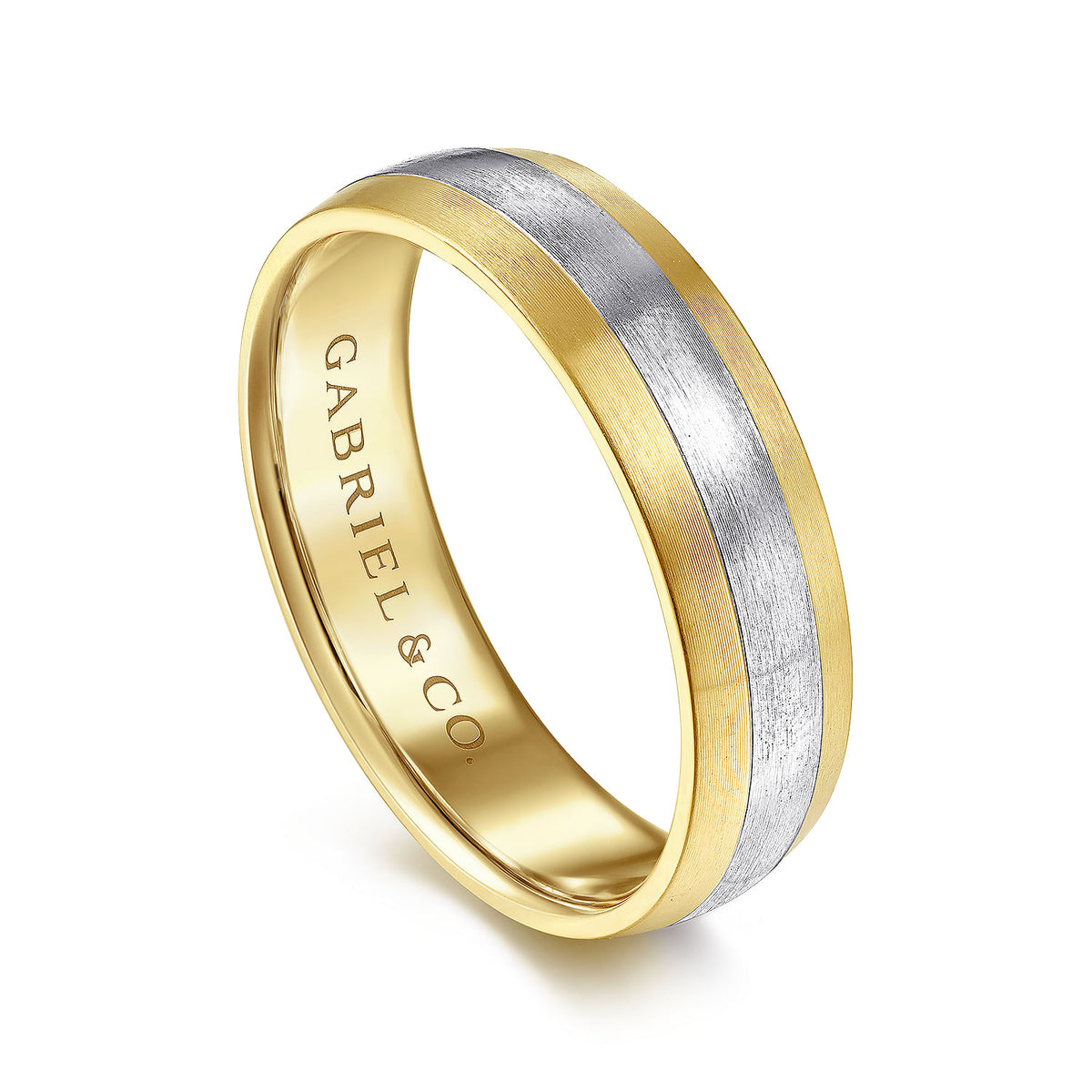 14K White-Yellow Gold 6mm - Two Tone Men&#39;s Wedding Band in Satin Finish