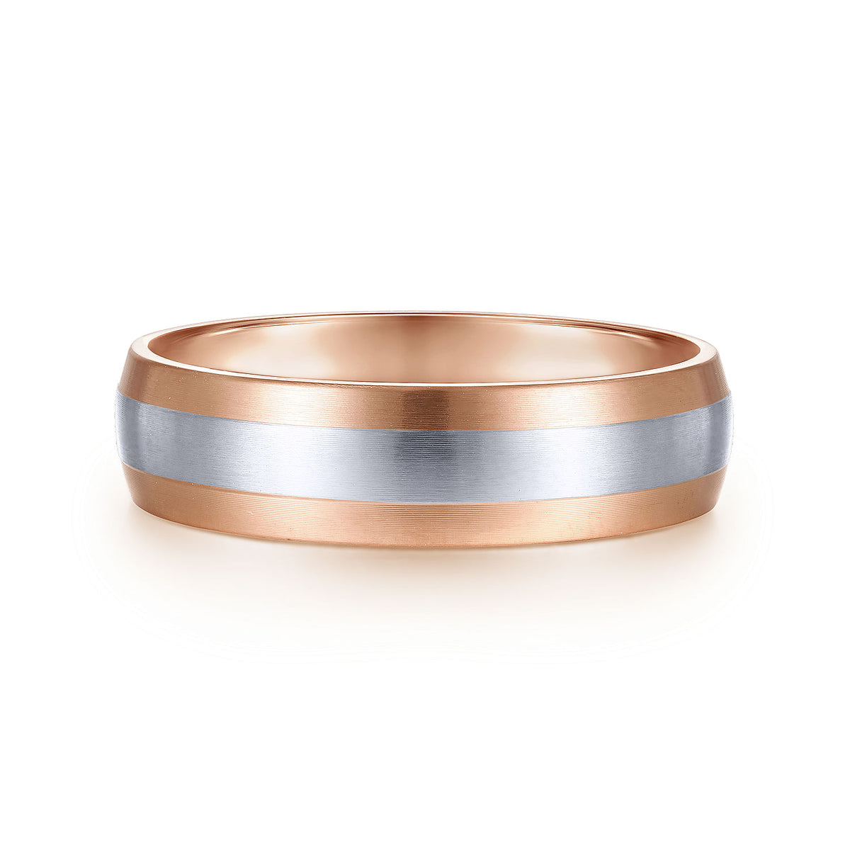 14K White-Rose Gold 6mm - Two Tone Men&#39;s Wedding Band in Satin Finish