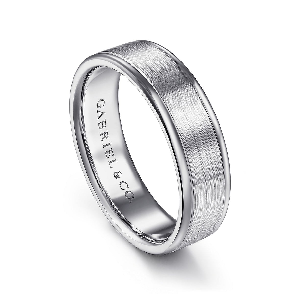 14K White Gold 6mm - Men&#39;s Wedding Band in Satin Finish