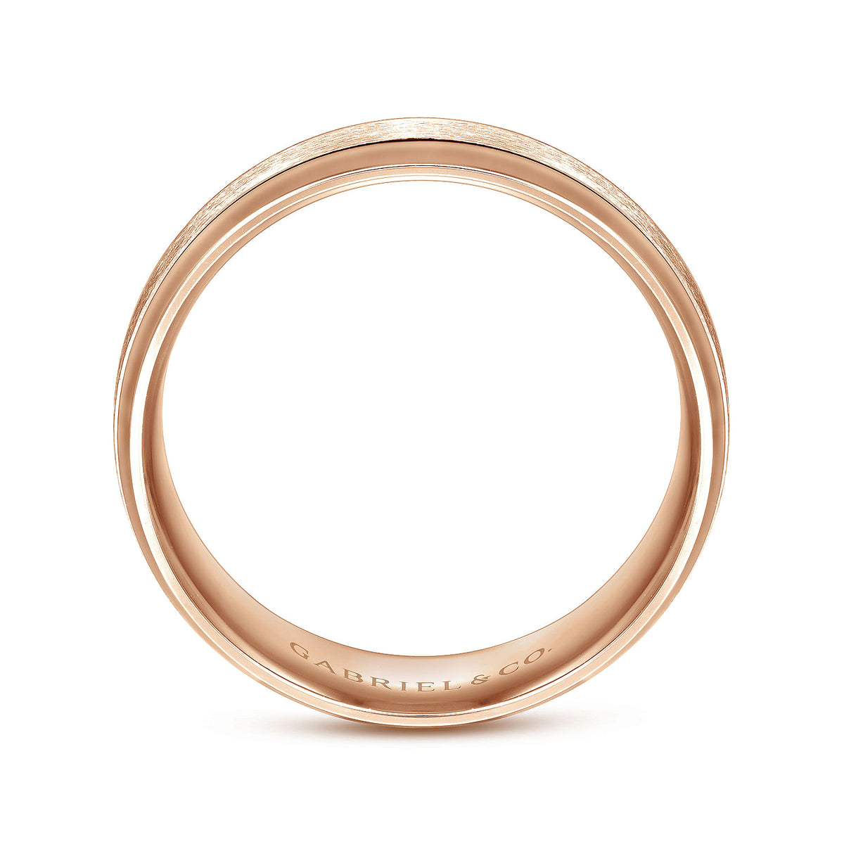 14K Rose Gold 7mm - Beveled Edge Men&#39;s Wedding Band in Horizontal Brush Finish