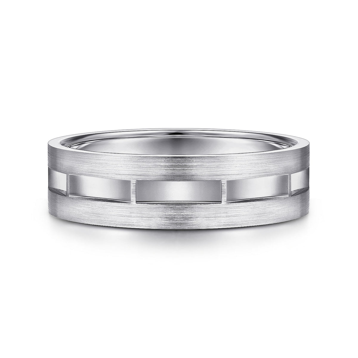 14K White Gold 6mm - Interwoven Men&#39;s Wedding Band in Brushed and Satin Finish