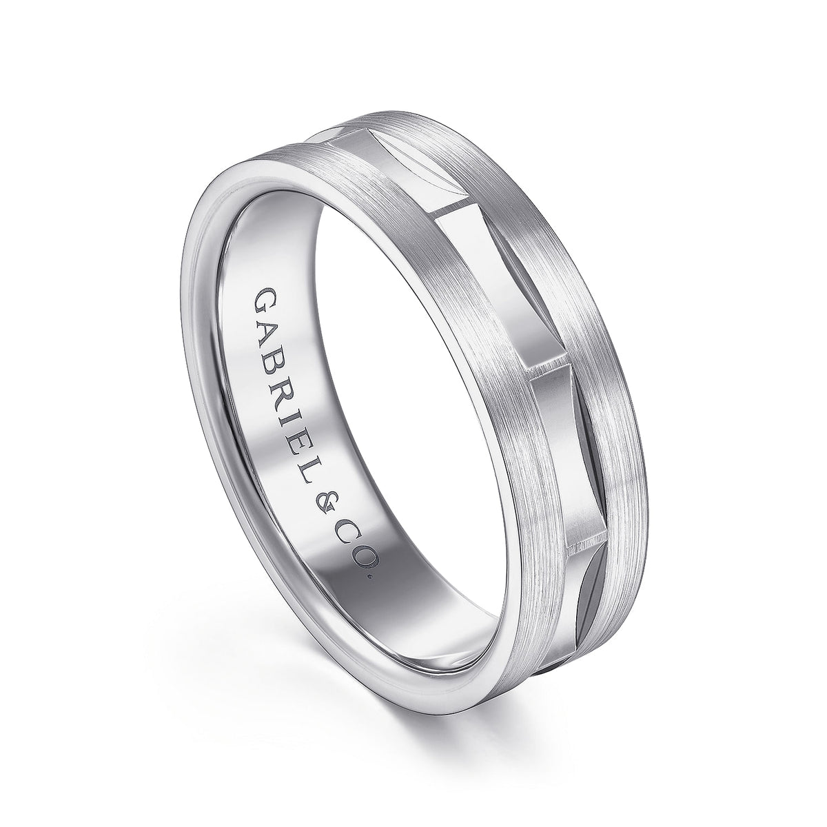 14K White Gold 6mm - Interwoven Men&#39;s Wedding Band in Brushed and Satin Finish