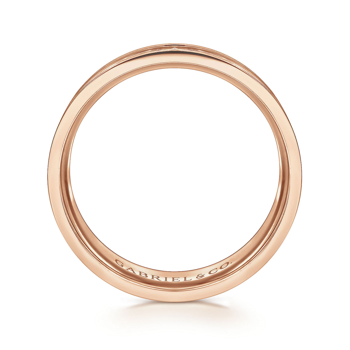 14K Rose Gold 7mm - Diamond Cut Center Men&#39;s Wedding Band in Satin Finish