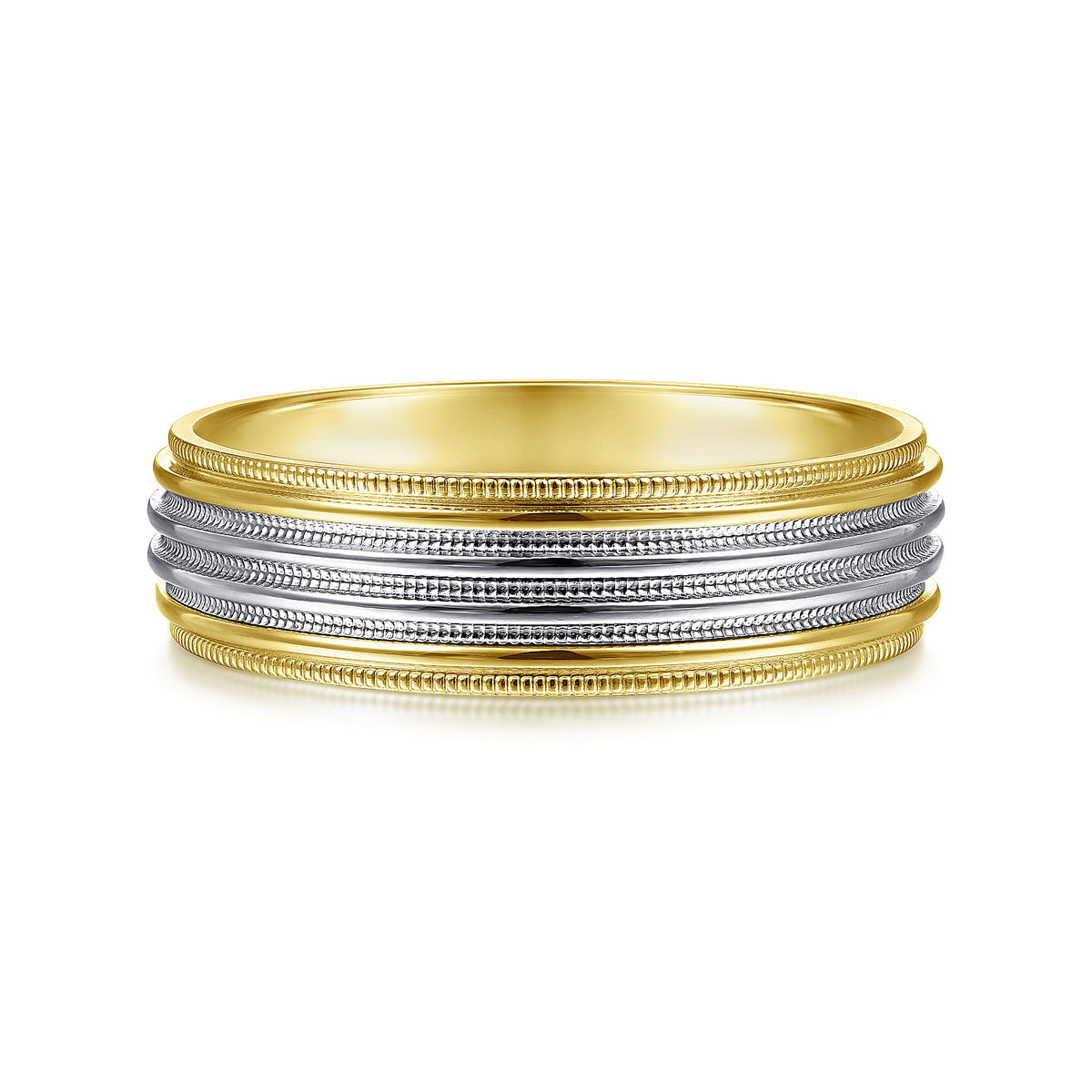 14K White-Yellow Gold 6mm - Milgrain Channel Men&#39;s Wedding Band