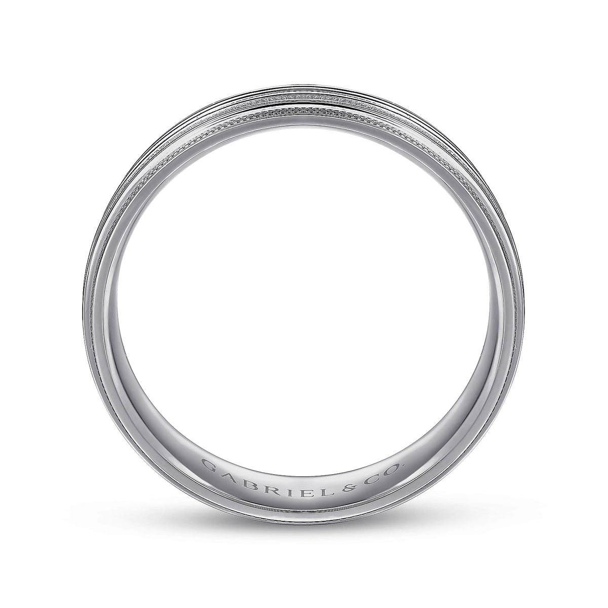 14K White Gold 6mm - Milgrain Channel Men&#39;s Wedding Band