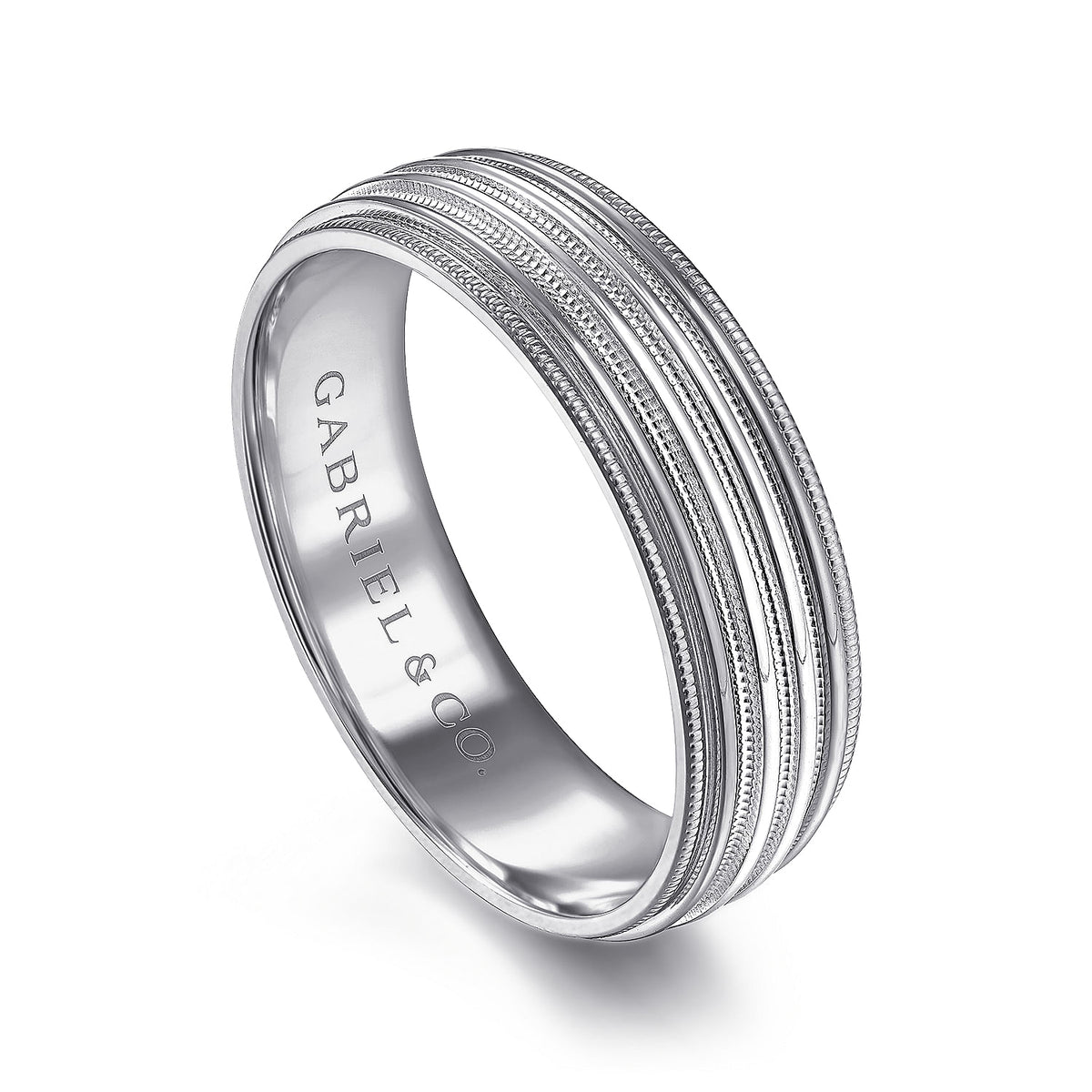 14K White Gold 6mm - Milgrain Channel Men&#39;s Wedding Band