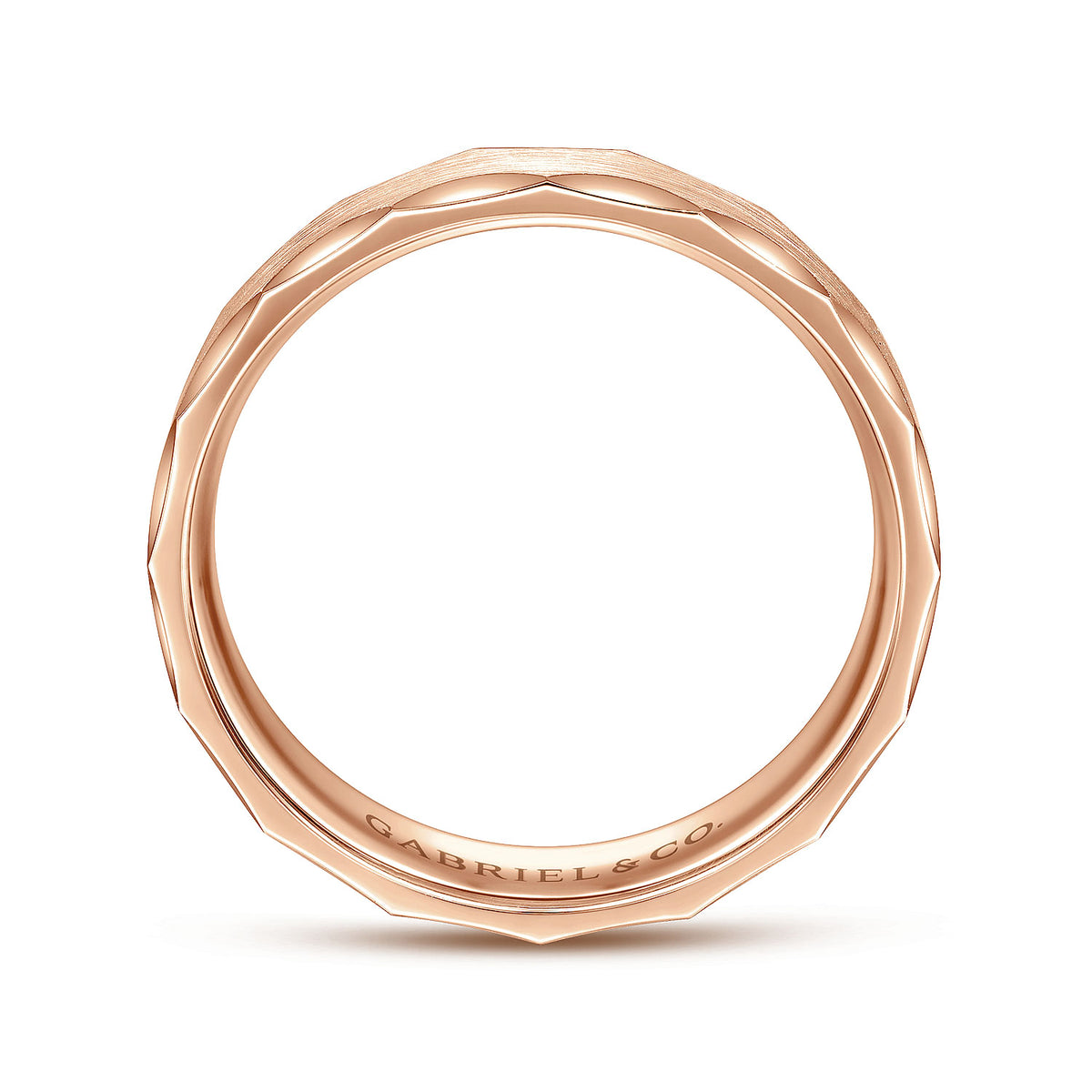 14K Rose Gold 6mm - Satin Grooved Edge Men&#39;s Wedding Band