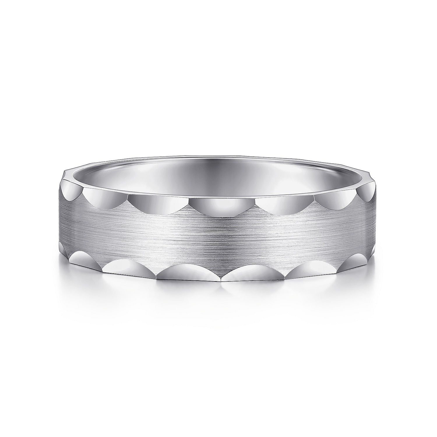 14K White Gold 6mm - Satin Grooved Edge Men's Wedding Band