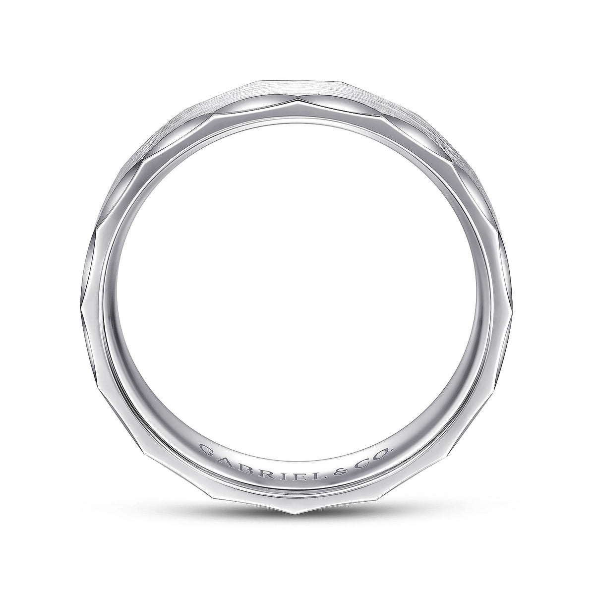 14K White Gold 6mm - Satin Grooved Edge Men&#39;s Wedding Band